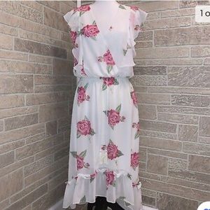 Anthropologie Chelsea & Violet! Flowy White Satin Rose Dress!